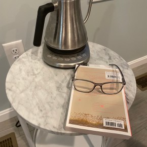 Reading glasses, books and&nbsp;Claire